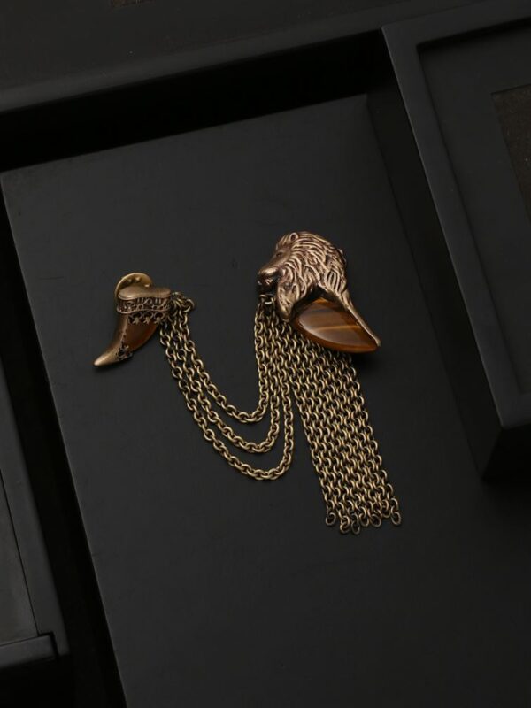 The Lion Head Tiger eye Brooch