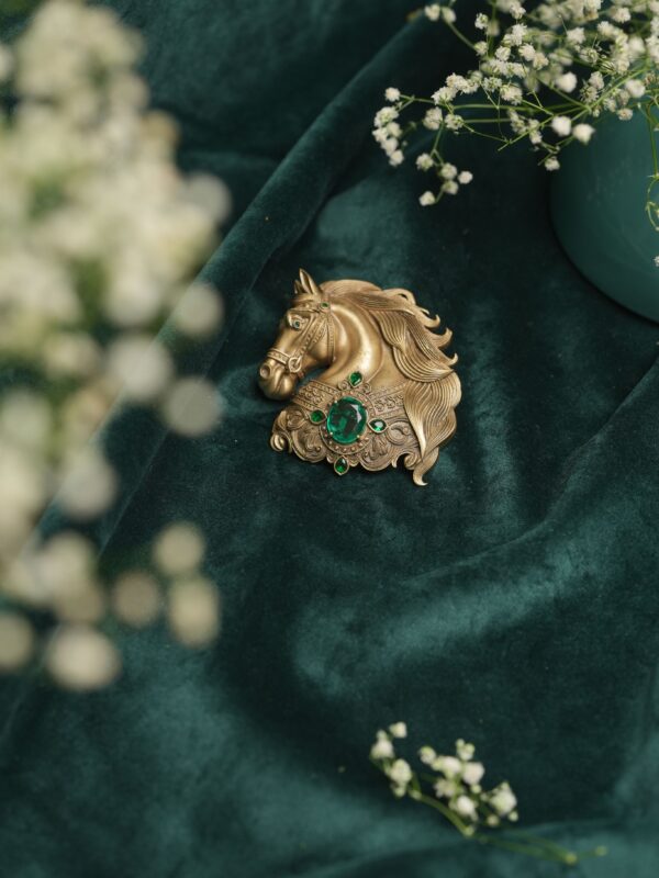 Majestic Horse Emerald Brooch