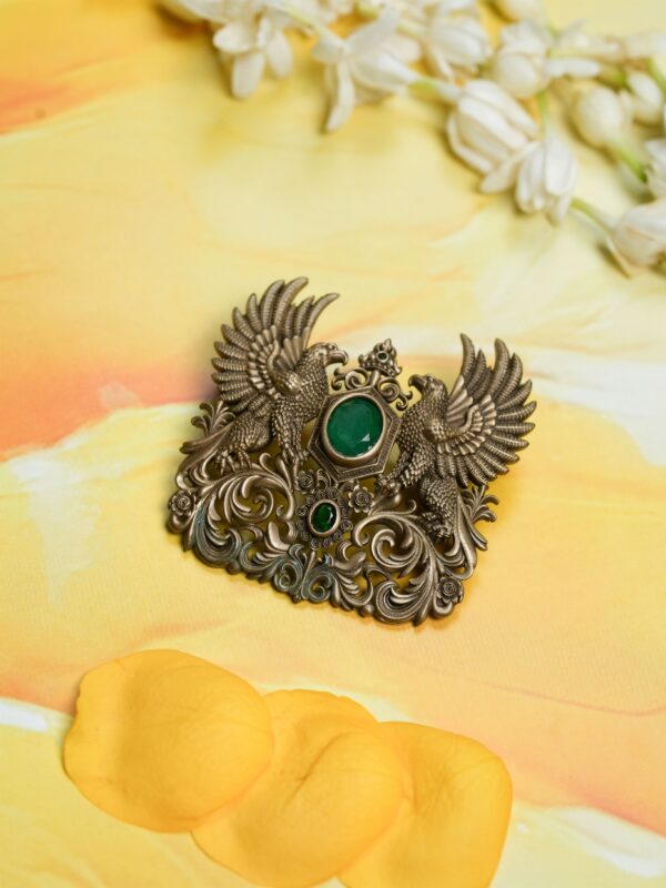 Emerald Twin Eagles Brooch